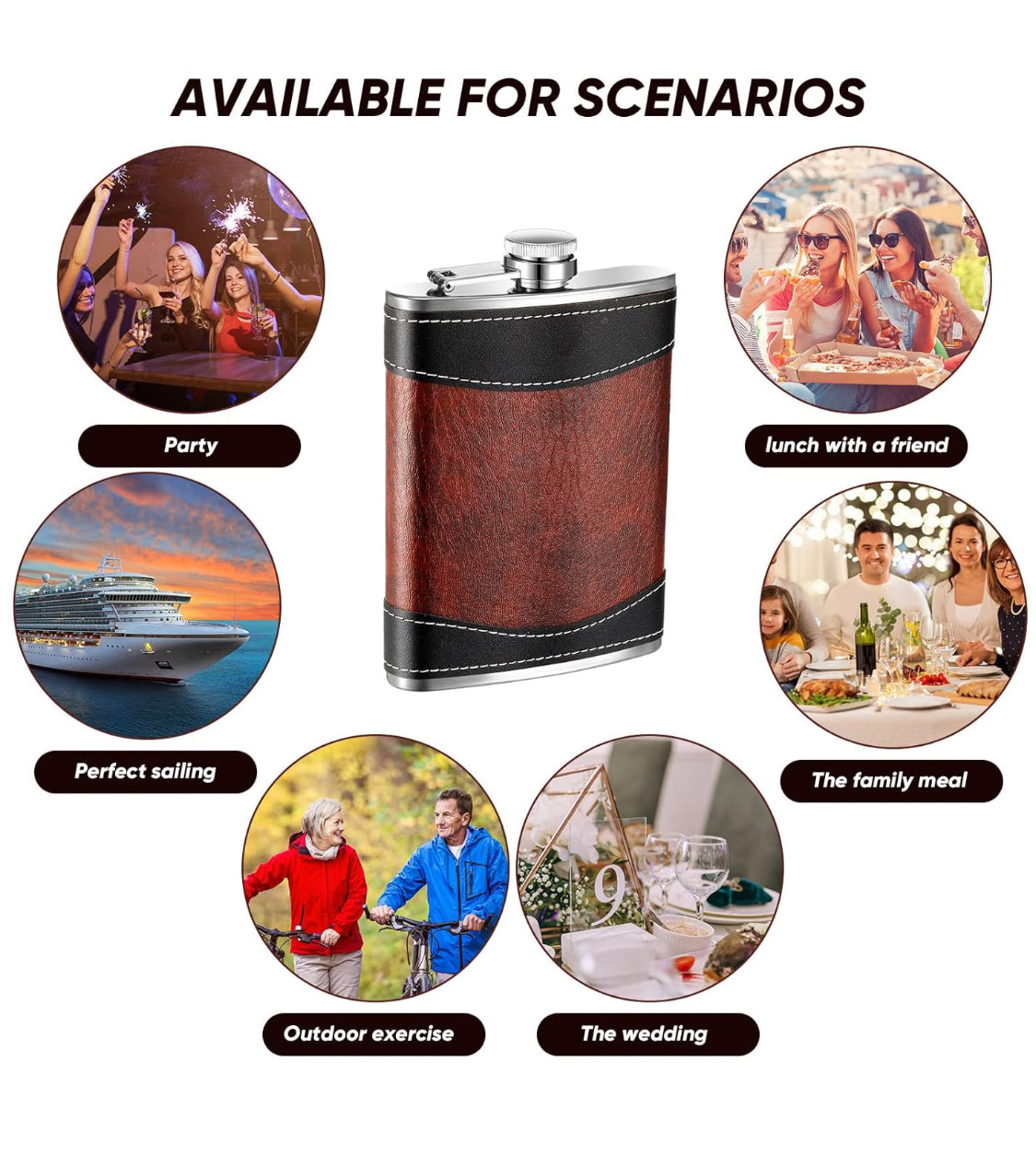 Custom Leather Wrapped Flask – 8oz Stainless Steel Leakproof Design