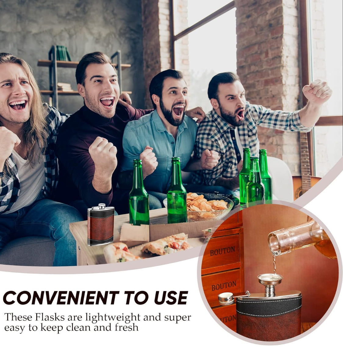 Custom Leather Wrapped Flask – 8oz Stainless Steel Leakproof Design