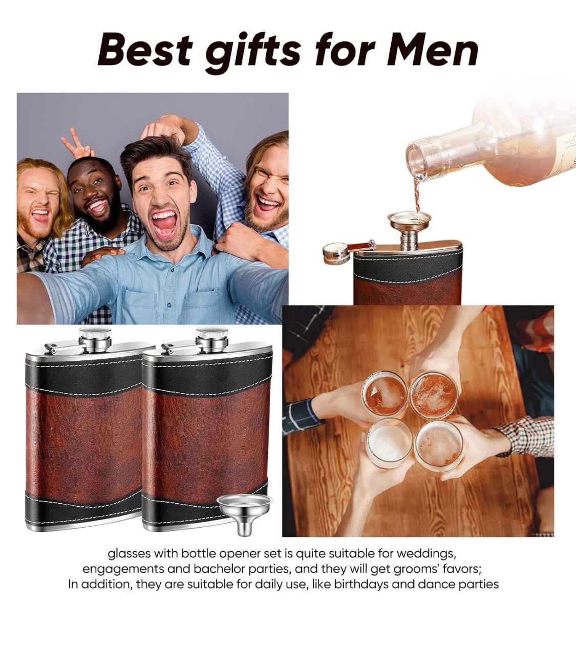 Custom Leather Wrapped Flask – 8oz Stainless Steel Leakproof Design