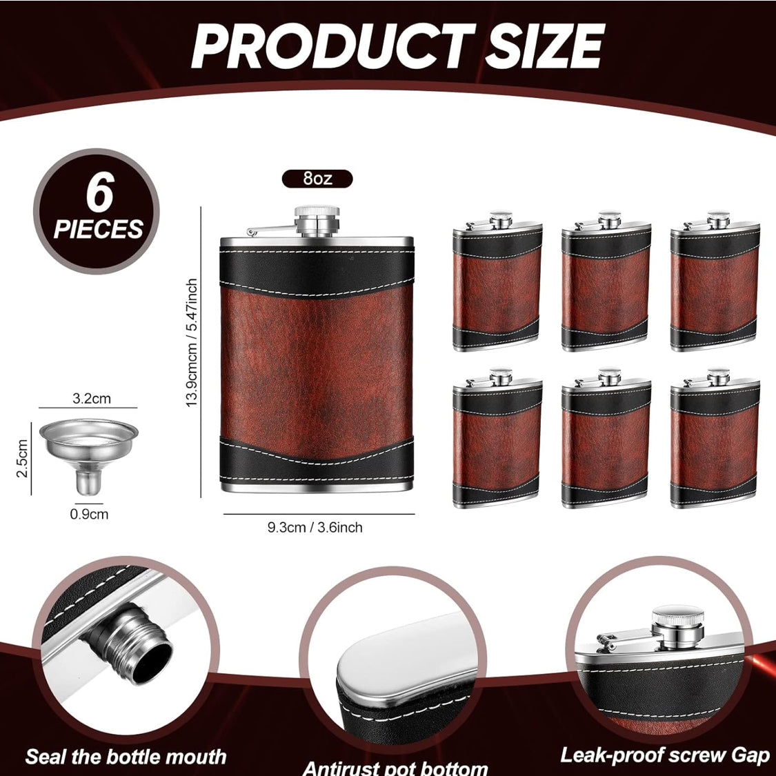 Custom Leather Wrapped Flask – 8oz Stainless Steel Leakproof Design