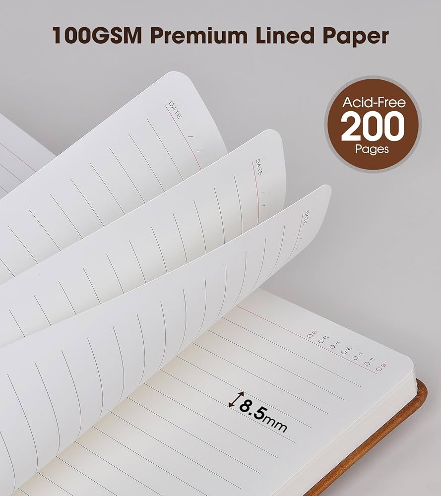 A5 Leather Journal Notebook Set with Pen & Gift Box – 100gsm Thick Ruled Paper for Writing, Travel & Work (5.9" x 8.4")