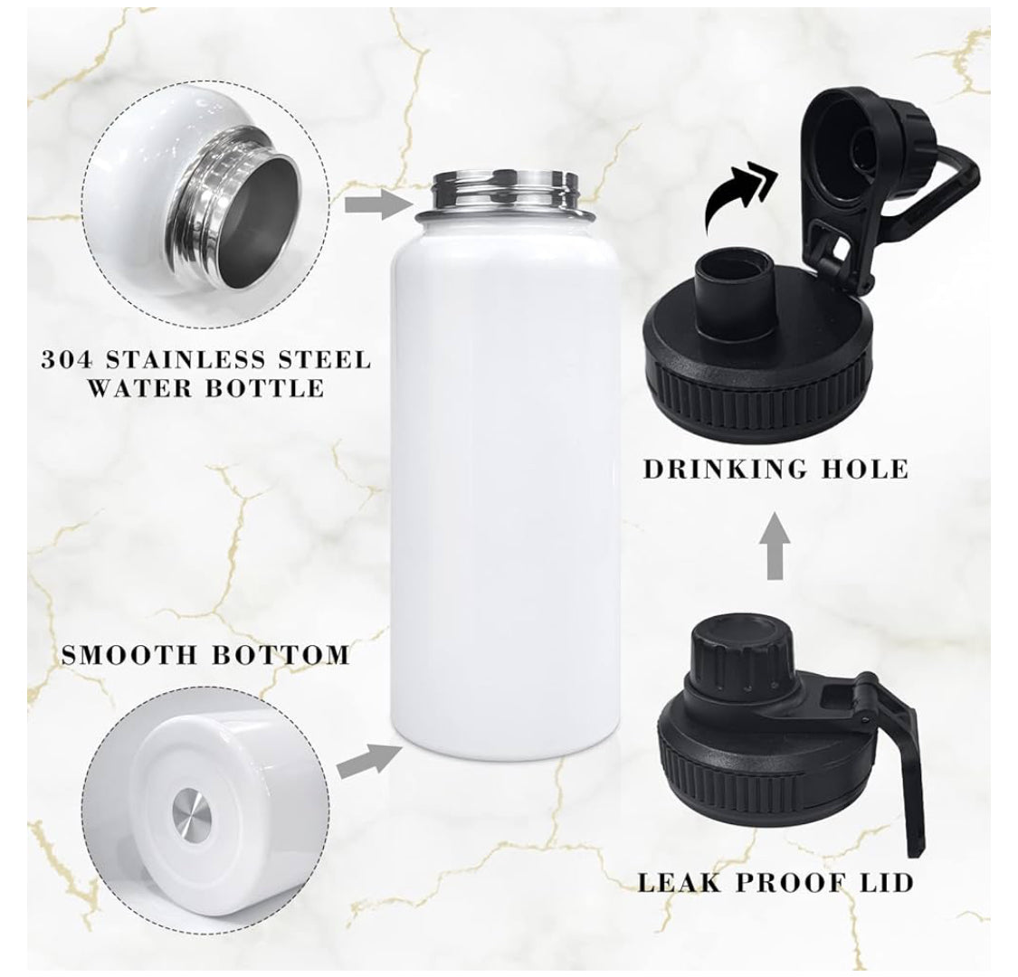 32oz Stainless Steel Sublimation Sports Water Bottle β Insulated Thermos Mug with Wide Mouth Lid, Heat Transfer Shrink Wrap Film