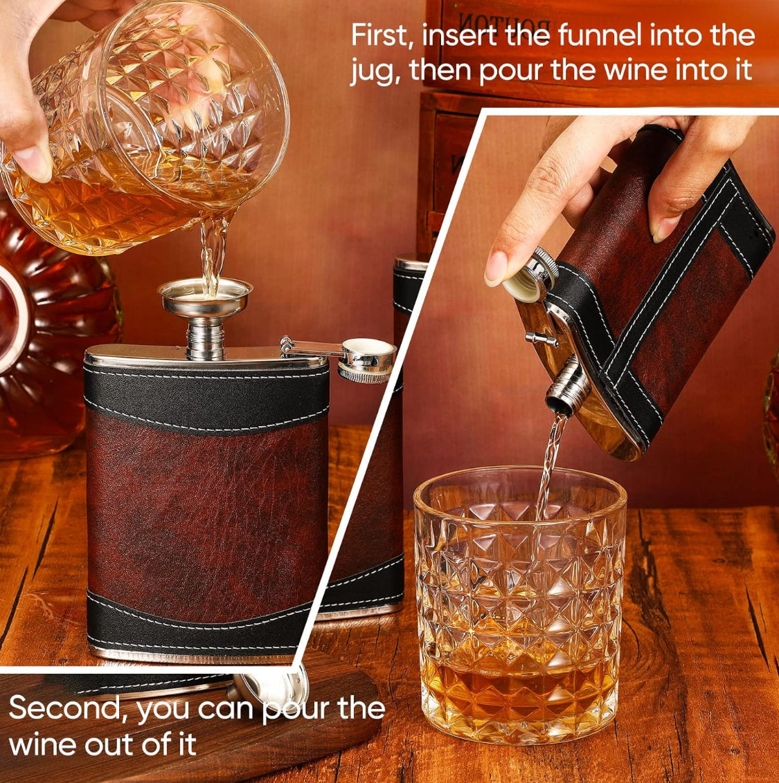 Custom Leather Wrapped Flask – 8oz Stainless Steel Leakproof Design