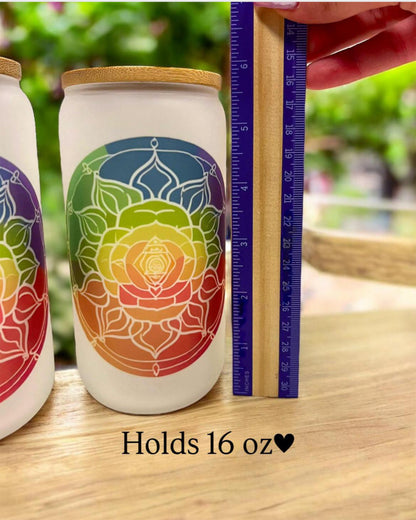 16 OZ FROSTED GLASS TUMBLER, Glass Tumbler w/ Bamboo Lid & Straw