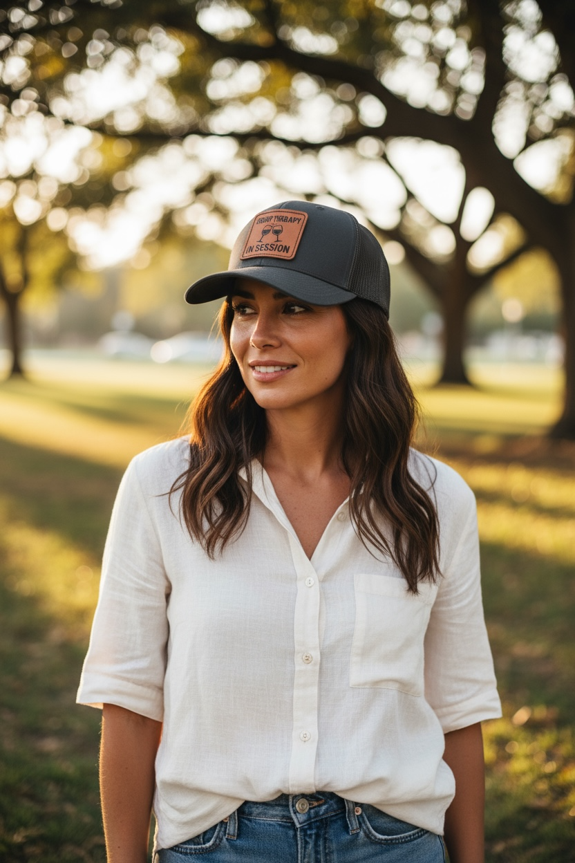 Customizable Leather Patch Adjustable Trucker Hat – Personalized Laser Engraved Snapback Cap, Custom Logo Hat for Men & Women