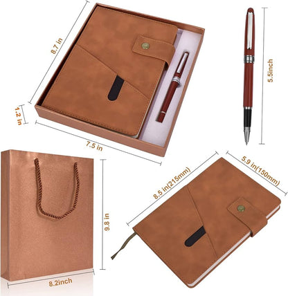 A5 Leather Journal Notebook Set with Pen & Gift Box – 100gsm Thick Ruled Paper for Writing, Travel & Work (5.9" x 8.4")