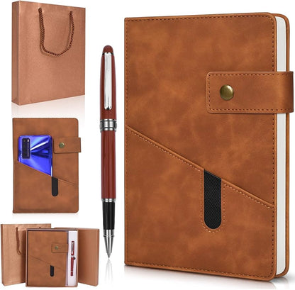 A5 Leather Journal Notebook Set with Pen & Gift Box – 100gsm Thick Ruled Paper for Writing, Travel & Work (5.9" x 8.4")