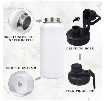 32oz Stainless Steel Sublimation Sports Water Bottle – Insulated Thermos Mug with Wide Mouth Lid, Heat Transfer Shrink Wrap Film