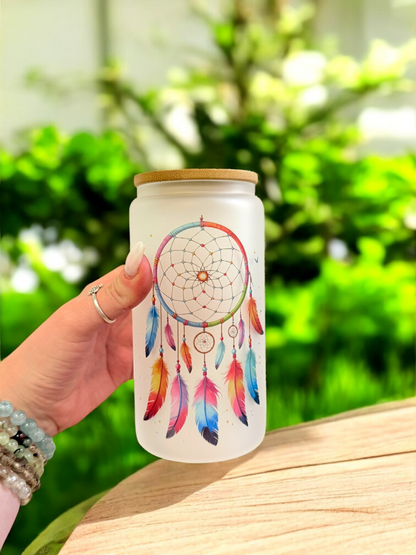 16 OZ FROSTED GLASS TUMBLER, Glass Tumbler w/ Bamboo Lid & Straw