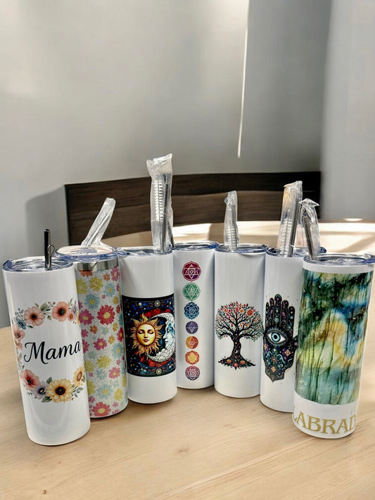 20 oz SKINNY STAINLESS TUMBLER w/ LID  &  STRAW, Dishwasher Safe